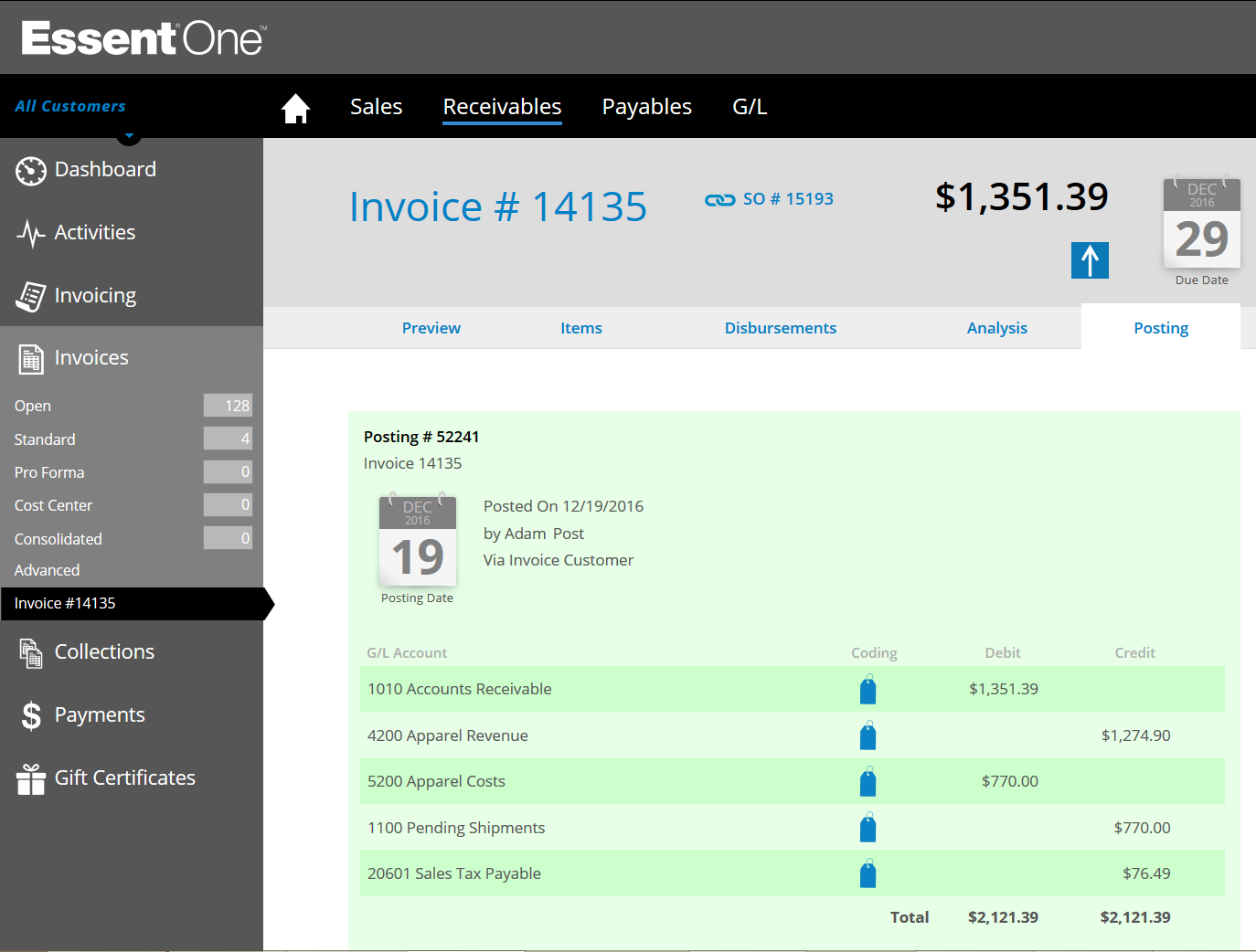 EssentOne Accounting Screenshot